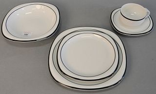Rosenthal Studio Linie porcelain dinner set, white with blue border, seventy-eight pieces total.