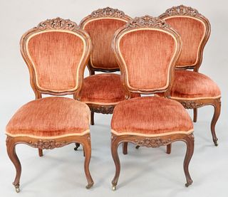 Set of four Victorian rosewood side chairs, 36" h.