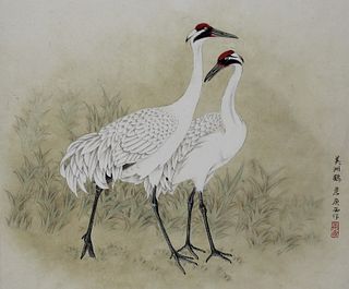 Zhan Gengxi (B. 1941) "Whooping Cranes"