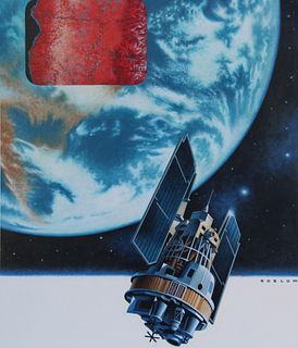 Howard Koslow (1924 - 2016) "Earth w/ Landsat"