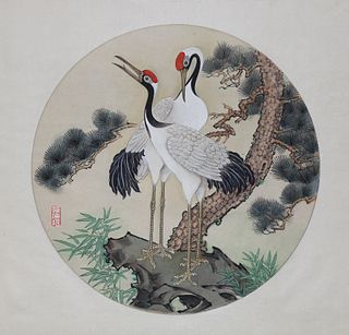 Sun Chuanzhe (Chinese, B. 1915) "Cranes"