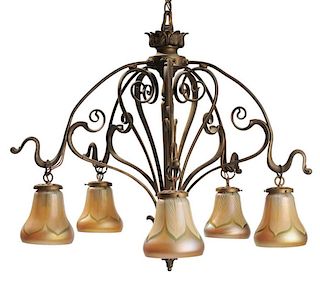 Art Nouveau Bronze Five-Light Fixture