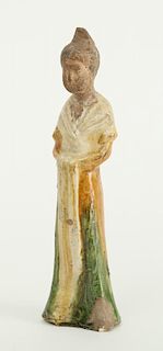 TANG TYPE PART SANCAI-GLAZED POTTERY FIGURE OF A FEMALE MOURNER