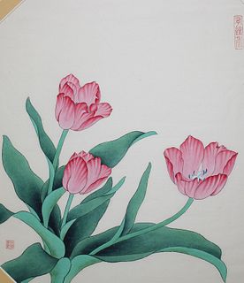 Da Mei & Wen Lin (20th C.) "Pink Tulips"