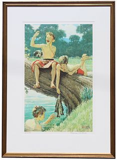 Norman Rockwell (1894-1978) "Three Boys Fishing"