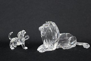 (2) Swarovski Crystal Lion Figures