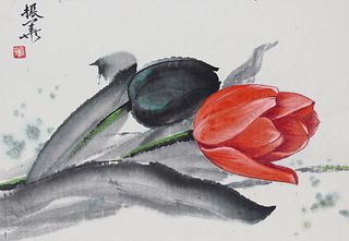 Zhenhua Wang (20th C.) "Red & Black Tulips"