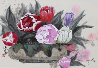 Zhenhua Wang (Chinese, 20th C.) "Tulips"