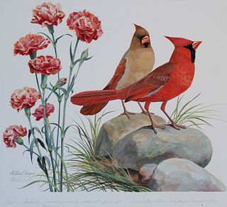 Arthur Singer (1917 - 1990) "Cardinal & Carnation"