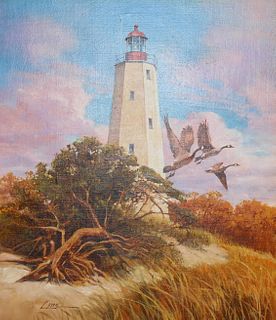 Dennis Lyall (B. 1946) "Sandy Hook Lighthouse"
