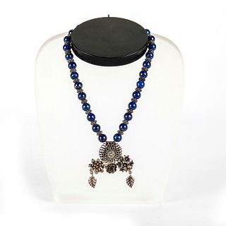 LAPIS LAZULI AND STERLING SILVER PENDANT NECKLACE