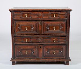 CHARLES II CARVED OAK CHEST OF DRAWERS
