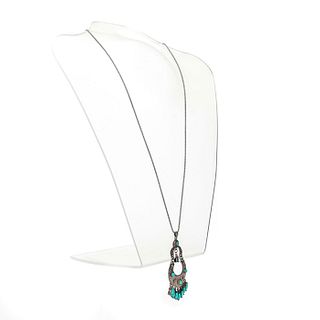 STERLING SILVER AND TURQUOISE PENDANT NECKLACE