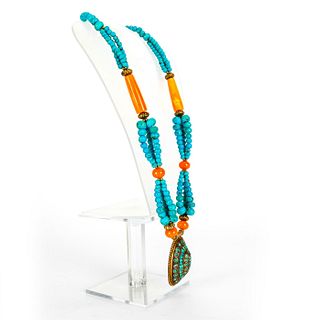TIBETAN TURQUOISE AND AMBER BEAD NECKLACE