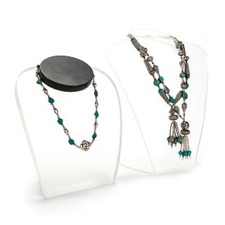3 SILVER AND TURQUOISE BEAD NECKLACES