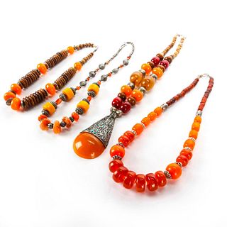 4 TRADITIONAL CARNELIAN MIDDLE EASTERN NECKLACES