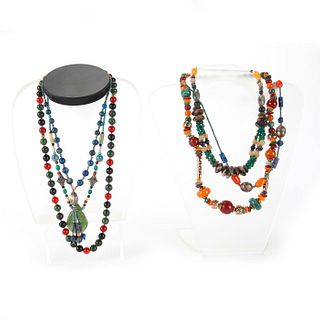6 NATURALIST INDIAN STONE BEADED NECKLACES