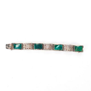 PERUVIAN STERLING SILVER AND CHRYSCOLLA LINK BRACELET