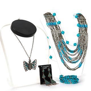 INDIAN TURQUOISE AND STERLING SILVER JEWELRY SET