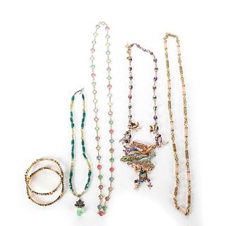 4 COSTUME COLORED GLASS STONE NECKLACES AND BANGLES