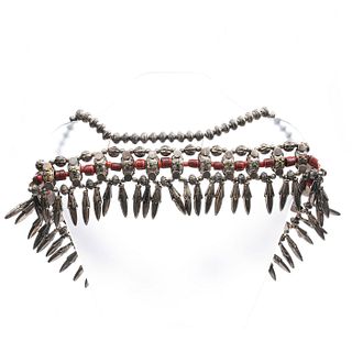 VINTAGE ETHNIC INDIA RED CORAL AND METAL BELT