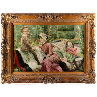 LARGE K. MCDOWELL OIL PAINTING, MOTHER AND KIDS