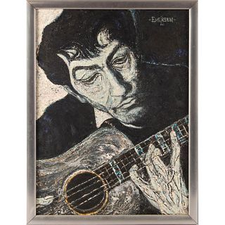 MAN PLAYING THE GUITAR, PAINTING, SIGNED