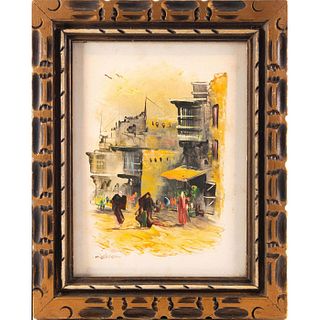 OIL PAINTING ON CANVAS, STREET SCENE IN MOROCCO