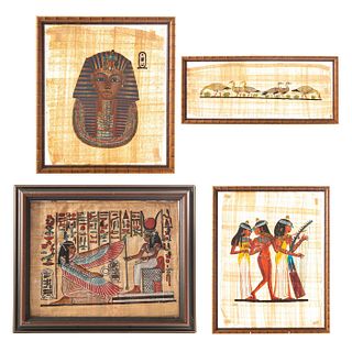 ANTIQUE FOUR EGYPTIAN PAINTINGS ON PAPYRUS