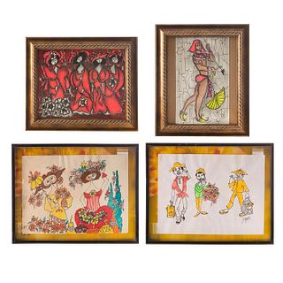 FOUR MIXED MEDIA ART BY ARTIST MARTI, VARIOUS IMAGES