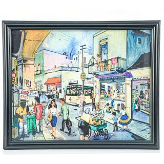 FRAMED ANIMATION ART PRINT, CUBAN STREET SCENE