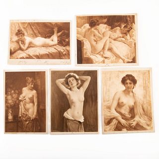 FIVE EARLY EROTICA PRINTS, NUDE AND SEMI-NUDE LADIES
