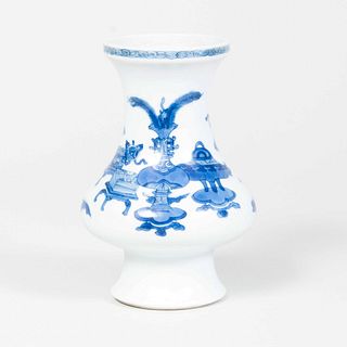 Chinese Blue and White Porcelain Vase Decorated with Scholar's Objects