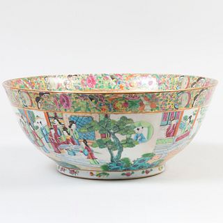 Chinese Export Rose Medallion Porcelain Punch Bowl
