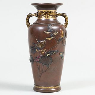 Japanese Mixed Metal Bronze Vase