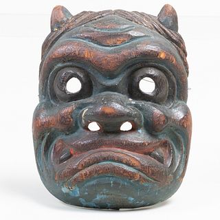Japanese Carved and Painted Wood Oni Mask
