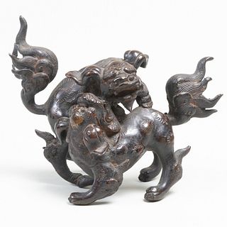 Japanese Bronze Figure of Playful Shishi