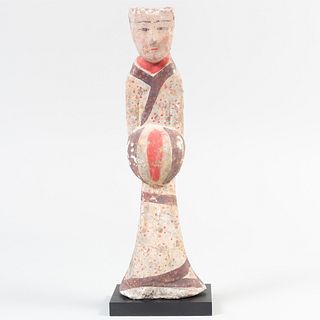 Chinese Painted Gray Pottery Figure of a Court Official