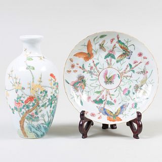 Chinese Famille Rose Porcelain Vase and a Plate