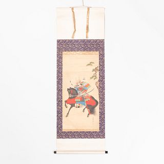 Japanese Scroll Painting of an Equestrian Warrior