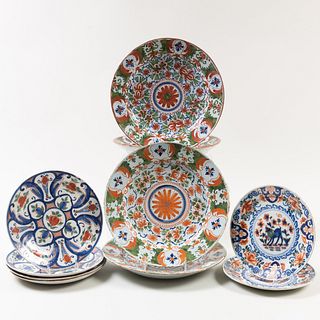 Group of Ten Dutch Delft Polychrome Plates and Chargers