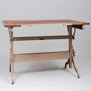 American Vintage Wood and Painted Metal Drafting Table