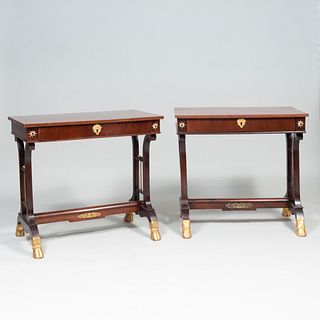 Pair of North European Neoclassical Gilt-Metal-Mounted Mahogany and Parcel-Gilt Console Tables