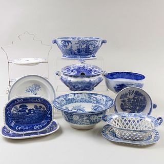 Group of English Blue Transfer Printed Serving Wares