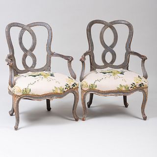 Pair of Italian Rococo Painted Armchairs, Probably Venetian