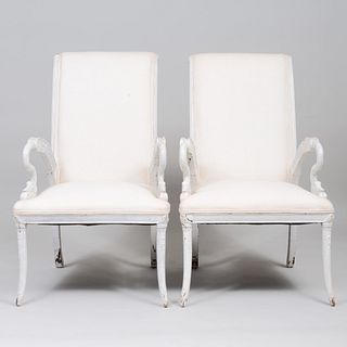 Pair of Neoclassical Style White Painted Armchairs, of Recent Manufacture