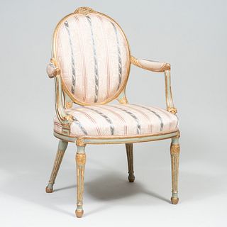 George III Style Painted and Parcel-Gilt Armchair