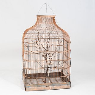 Large Painted and Wire Bird Cage