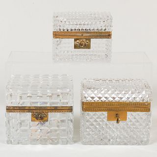 Set of Three Gilt-Metal-Mounted Cut Glass Table Caskets