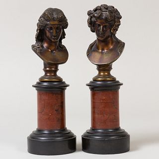 Pair of French Bronze Busts of Apollo and Eros